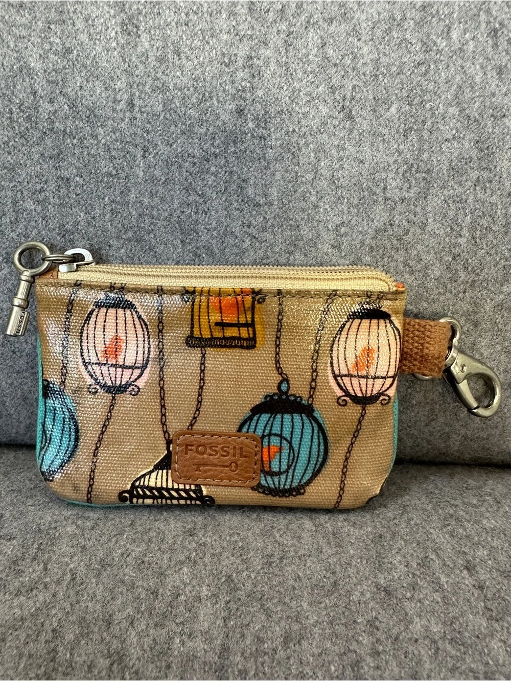 Fossil key-per novelty bird birdcage colorful coasted canvas key and card holder